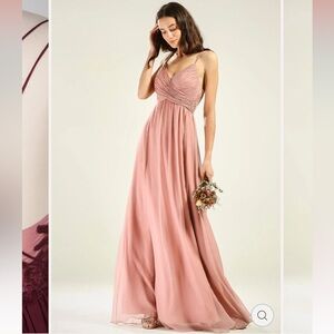 Renz Rags H497 Backless Ruched Bridesmaid Dress Strappy Lace Wrap Formal Floor